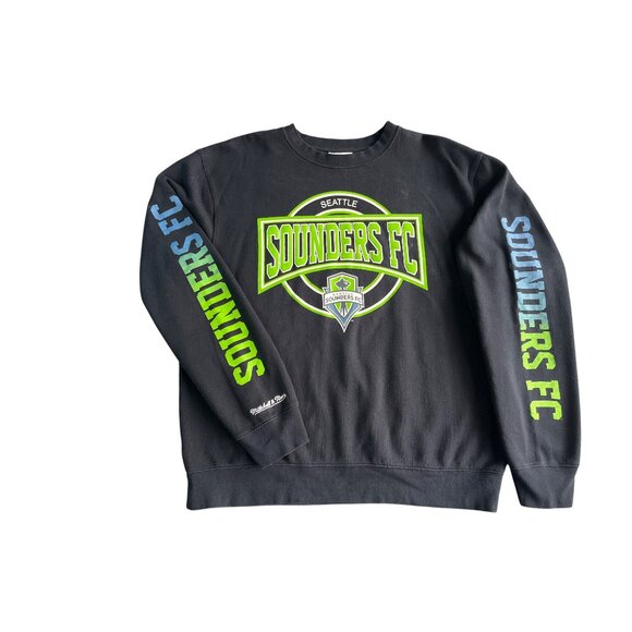 Mitchell & Ness Seattle Sounders FC Black Graphic Sweatshirt 2XL Cotton Blend - Picture 2 of 9